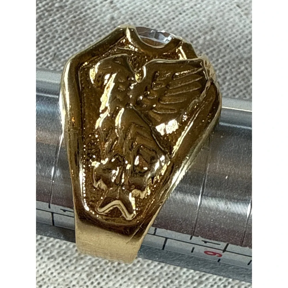 Vintage Seta‎ Mens Gold Tone Eagle Signet Ring Cubic Zirconia Size 8.25 Sopranos
